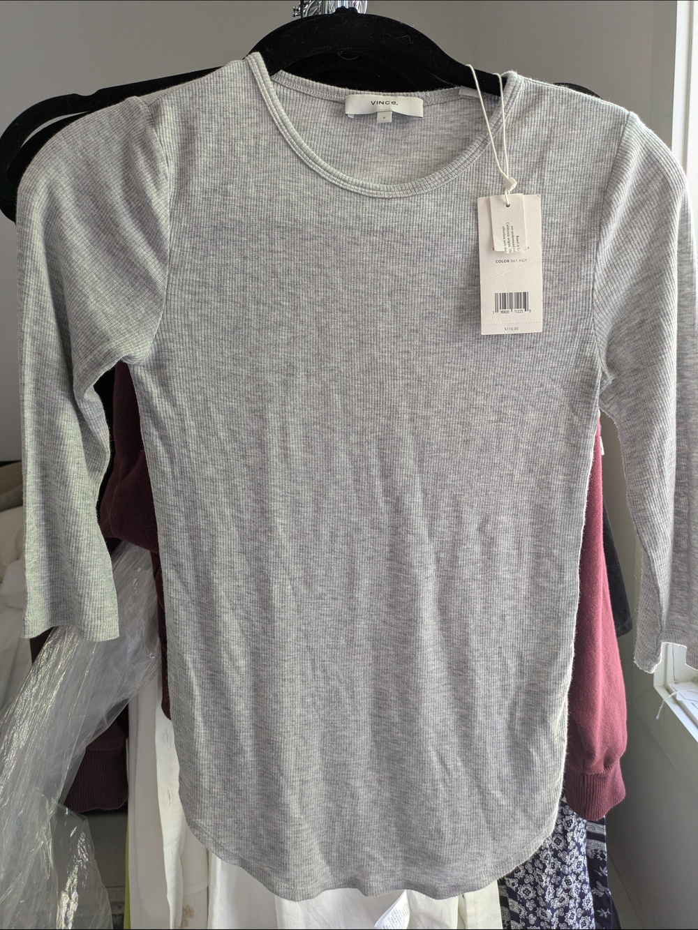 Vince Heather Gray Ribbed Long Sleeve Tee